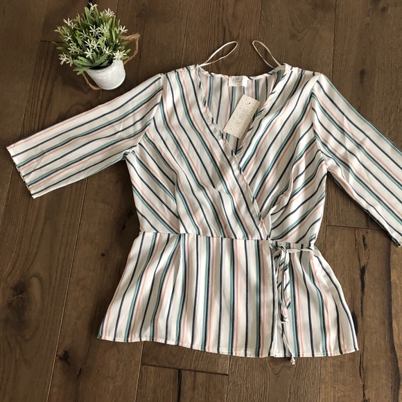 Sienna Sky Tops - Striped wrap blouse